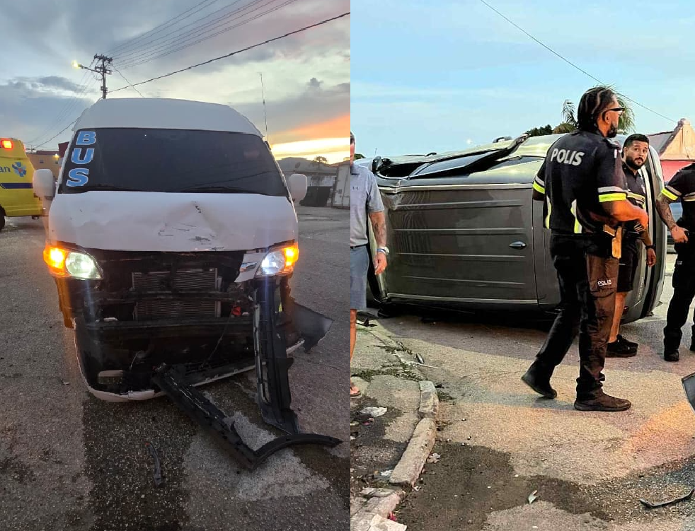 Bus and rental car collide at busy intersection