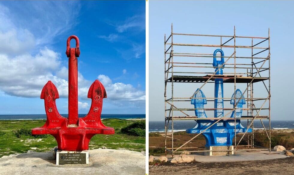 Aruba’s iconic anchor goes from red to blue